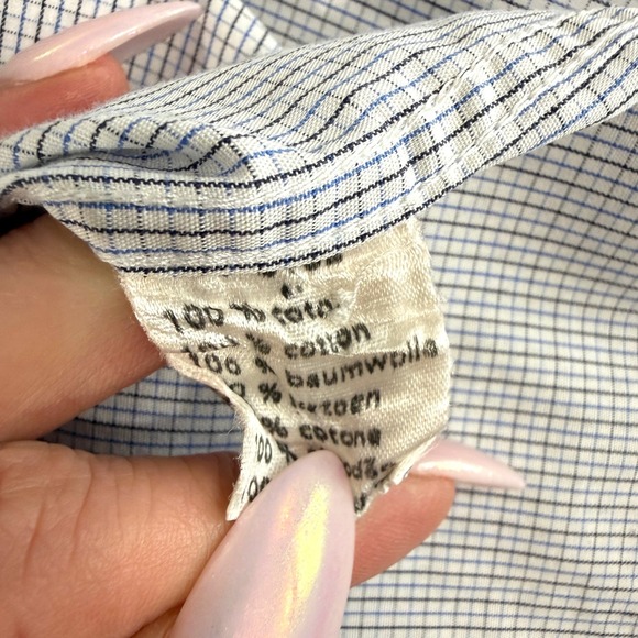 Lacoste Mens 42 Pre-Owned Dress Shirt LS Gingham Check Blue White Button Down - Picture 14 of 14